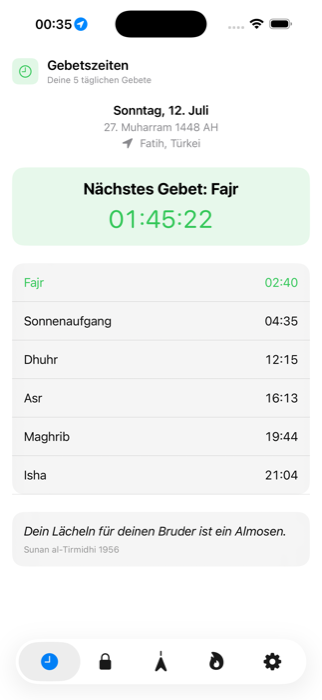Übersicht der täglichen Gebetszeiten