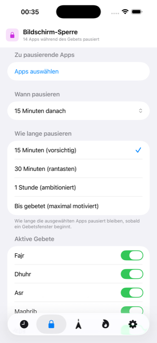 Einstellungen für Pufferzeit und Sperrdauer