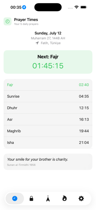 Overview of daily prayer times