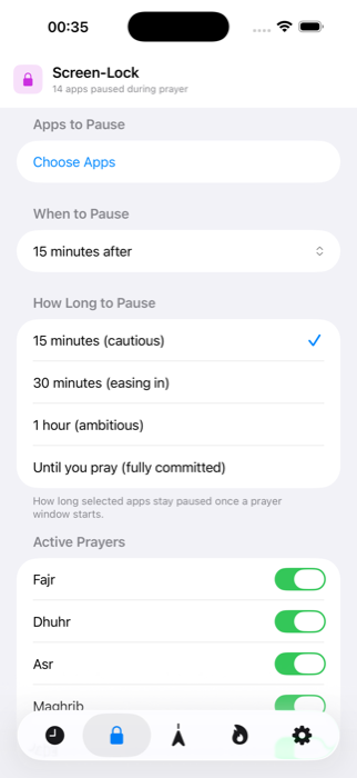 Settings for grace period and lock duration