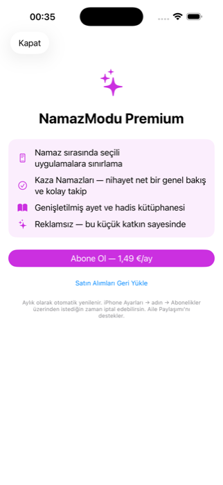 NamazModu Premium yükseltme ekranı