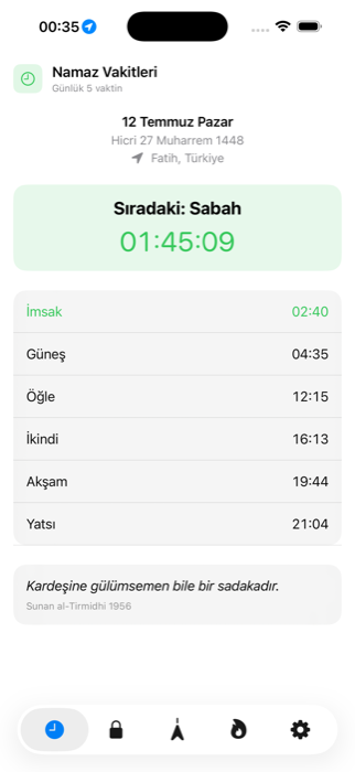 Günlük namaz vakitleri özeti