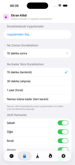 Tolerans süresi ve kilit süresi ayarları