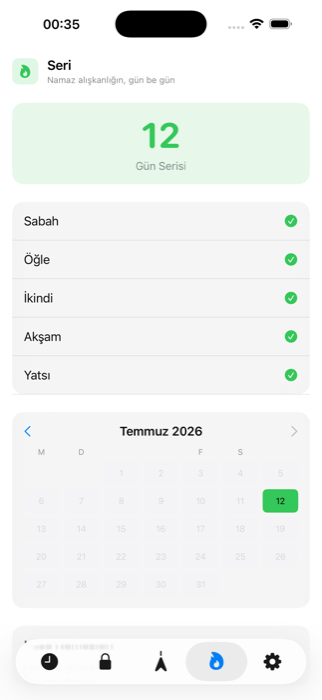 Namaz takvimiyle seri görünümü